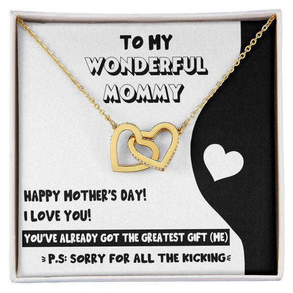 Mom To Be-The Greatest Gift Interlocking Heart Necklace
