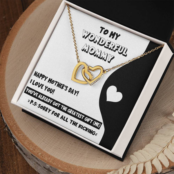 Mom To Be-The Greatest Gift Interlocking Heart Necklace