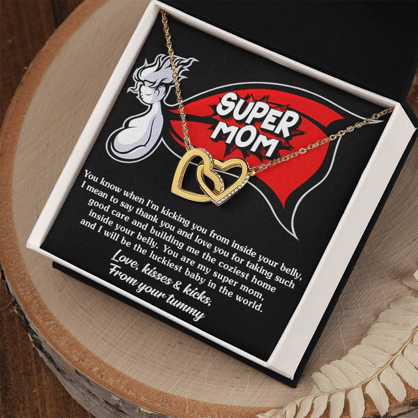 Mama-To-Be-My Super Mom Interlocking Heart Necklace