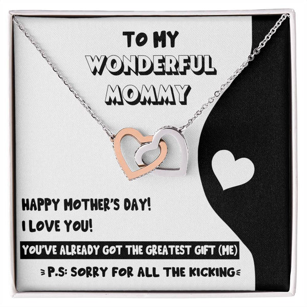 Mom To Be-The Greatest Gift Interlocking Heart Necklace