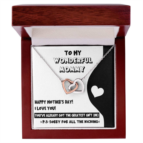 Mom To Be-The Greatest Gift Interlocking Heart Necklace