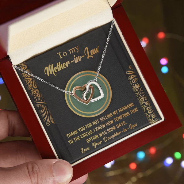 Mother-In-Law-Thank You Interlocking Heart Necklace
