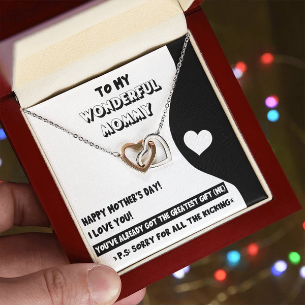 Mom To Be-The Greatest Gift Interlocking Heart Necklace