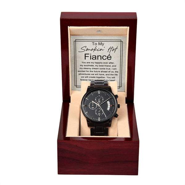 Smokin' Hot Fiancé' | Black Chronograph Watch - A Poetic Symphony of Love and Time