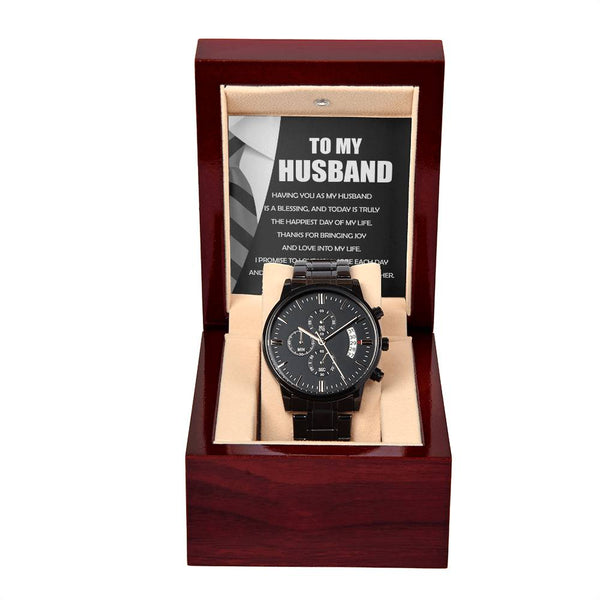 To My Husband: Black Chronograph Watch - A Timeless Expression of Love and Style