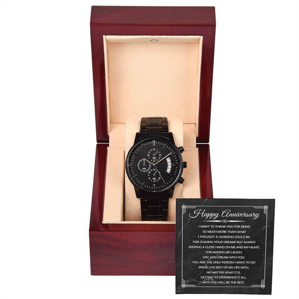 Happy Anniversary to My Husband | Black Chronograph Watch - A Timeless Gift of Love and Celebration