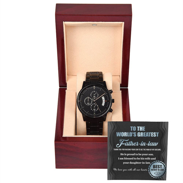 Father-in-Law-Proud To Be-Metal Chronograph Watch | Perfect Father's Day Gift