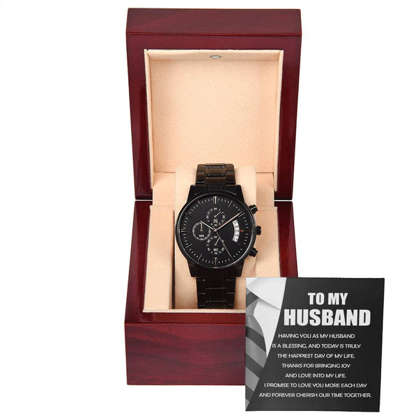 To My Husband: Black Chronograph Watch - A Timeless Expression of Love and Style