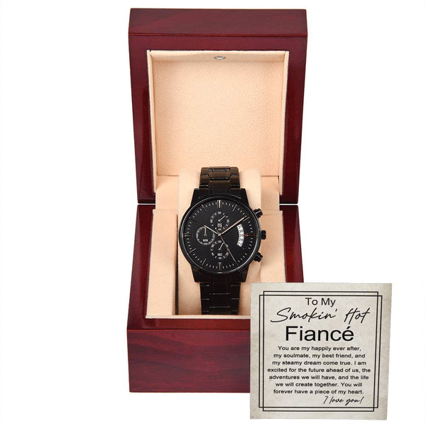 Smokin' Hot Fiancé' | Black Chronograph Watch - A Poetic Symphony of Love and Time