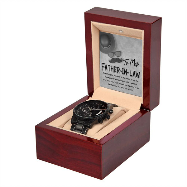 Father-in-Law-Honored To Be-Metal Chronograph Watch | Perfect Father's Day Gift