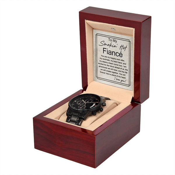 Smokin' Hot Fiancé' | Black Chronograph Watch - A Poetic Symphony of Love and Time