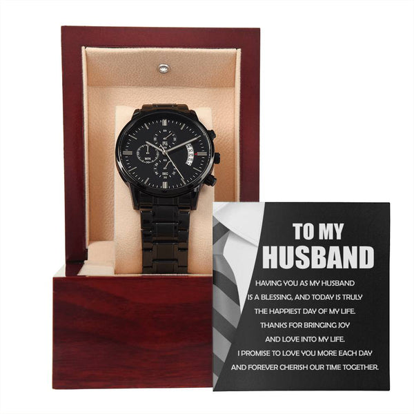 To My Husband: Black Chronograph Watch - A Timeless Expression of Love and Style