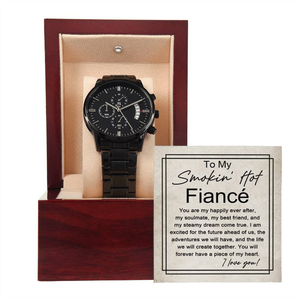 Smokin' Hot Fiancé' | Black Chronograph Watch - A Poetic Symphony of Love and Time