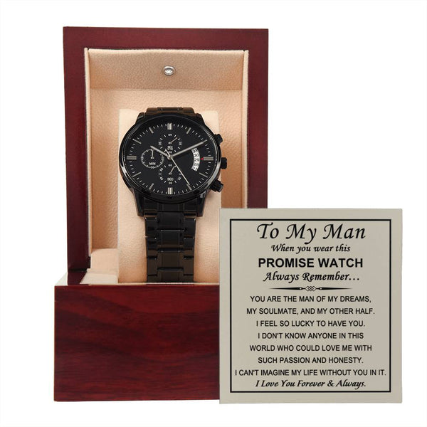 Men's Black Chronograph Watch - A Timeless Symbol of Love and Commitment