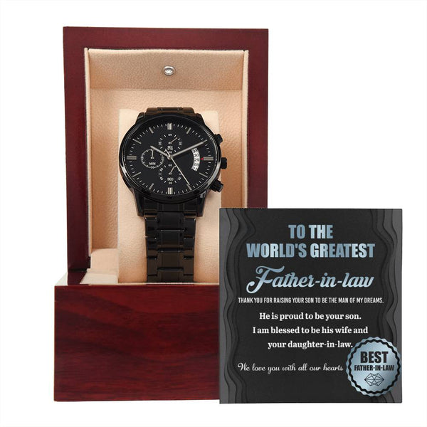 Father-in-Law-Proud To Be-Metal Chronograph Watch | Perfect Father's Day Gift