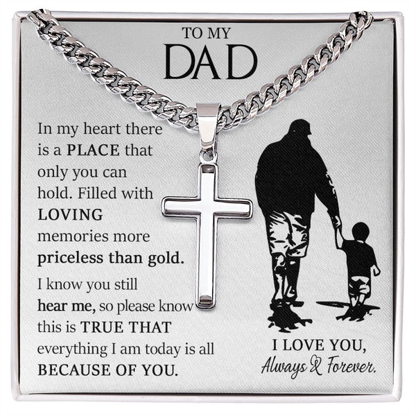 Dad's Treasure: Cuban Chain with Artisan Cross Necklace - A Timeless Gift of Love