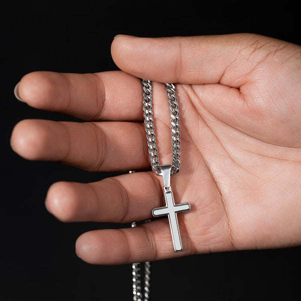 Dad's Treasure: Cuban Chain with Artisan Cross Necklace - A Timeless Gift of Love