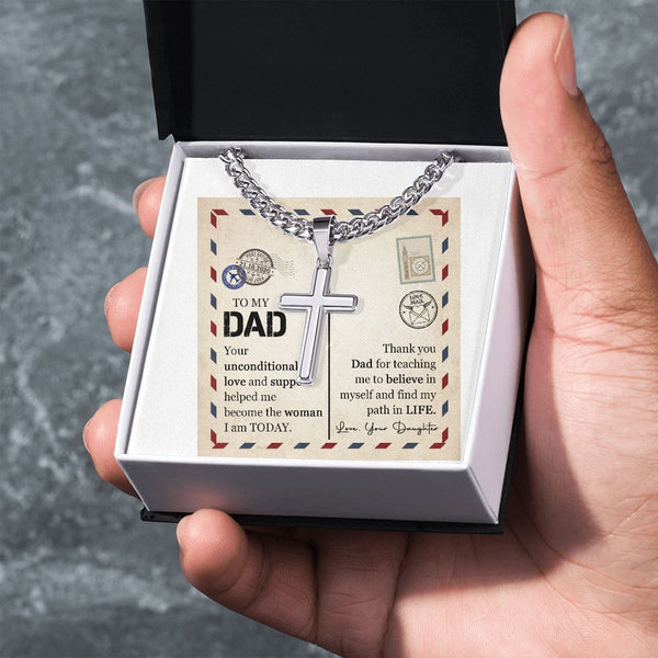 Cuban Chain with Artisan Cross Necklace - A Sentimental Tribute to Dad