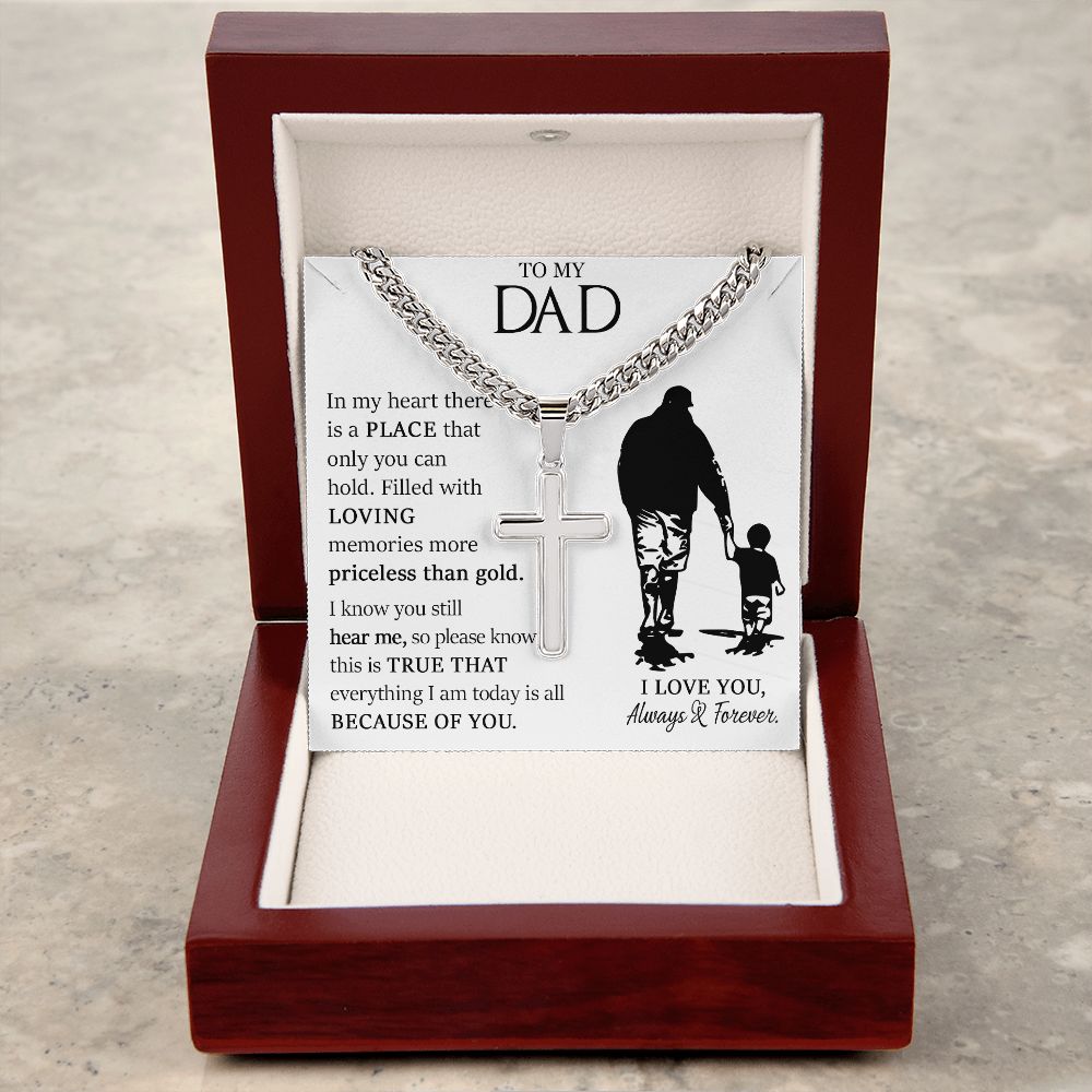 Dad's Treasure: Cuban Chain with Artisan Cross Necklace - A Timeless Gift of Love