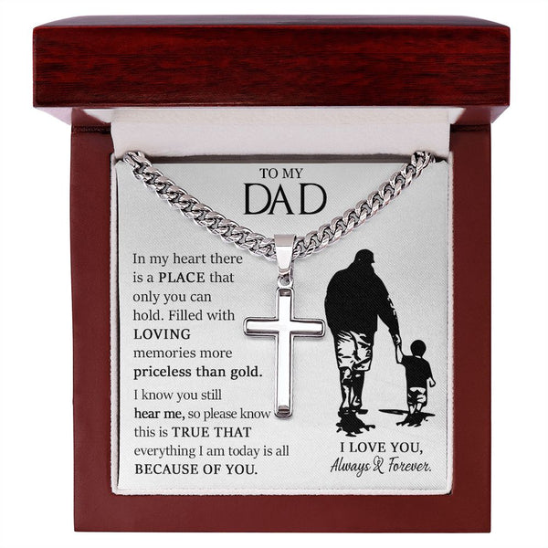 Dad's Treasure: Cuban Chain with Artisan Cross Necklace - A Timeless Gift of Love