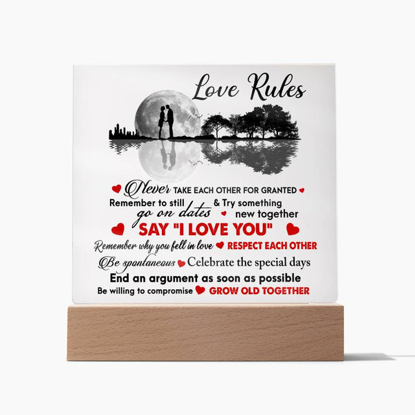 Love Rules-I Love You Acrylic Square Plaque