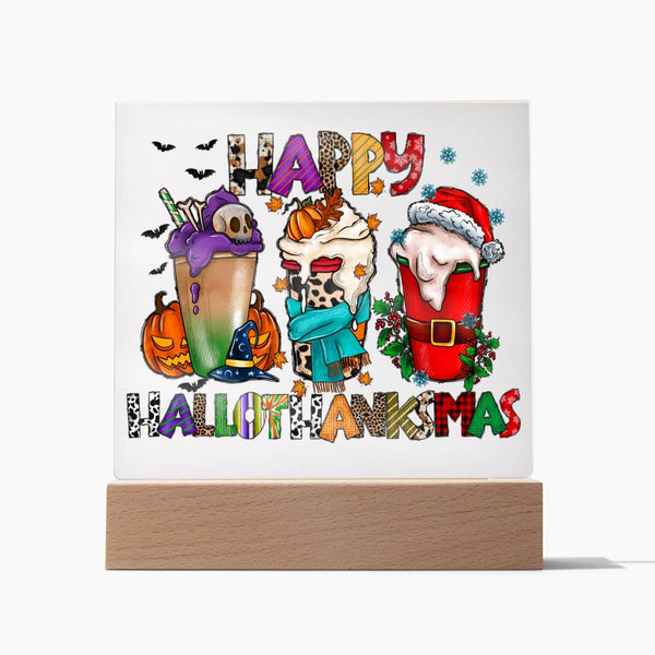 HappyHallothankmas Acrylic Plaque - A Festive Fusion for the Holidays