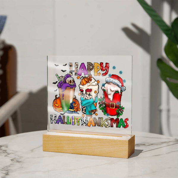 HappyHallothankmas Acrylic Plaque - A Festive Fusion for the Holidays