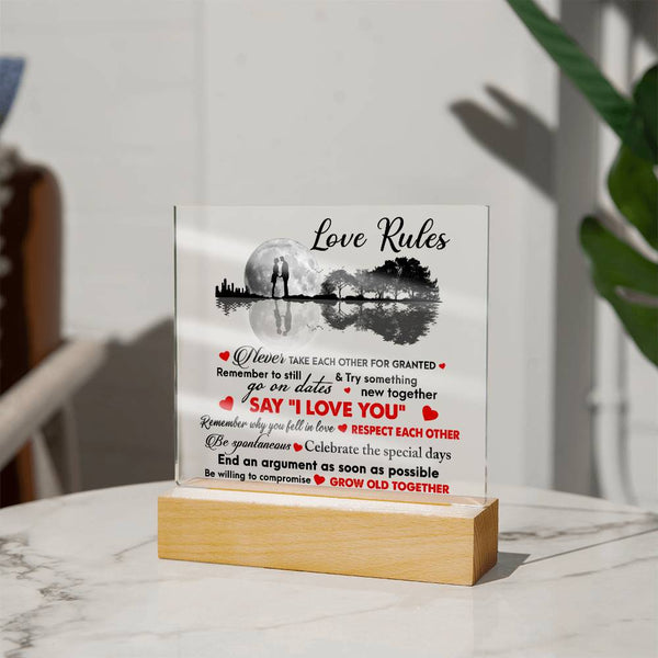 Love Rules-I Love You Acrylic Square Plaque
