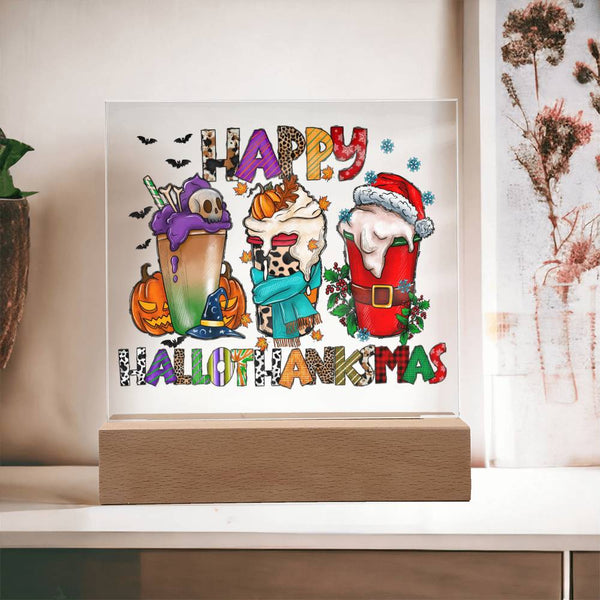 HappyHallothankmas Acrylic Plaque - A Festive Fusion for the Holidays