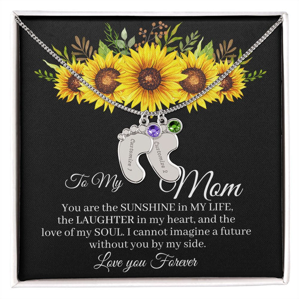 To Mom - Baby foot birthstone necklace