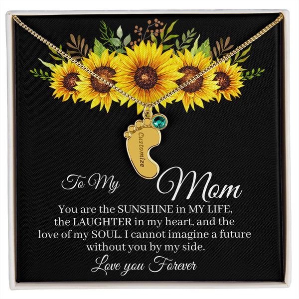 To Mom - Baby foot birthstone necklace