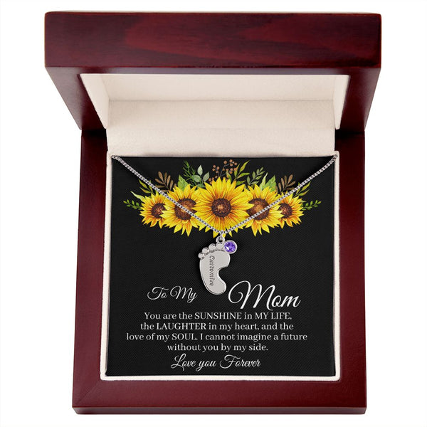 To Mom - Baby foot birthstone necklace
