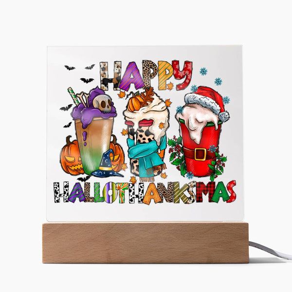 HappyHallothankmas Acrylic Plaque - A Festive Fusion for the Holidays