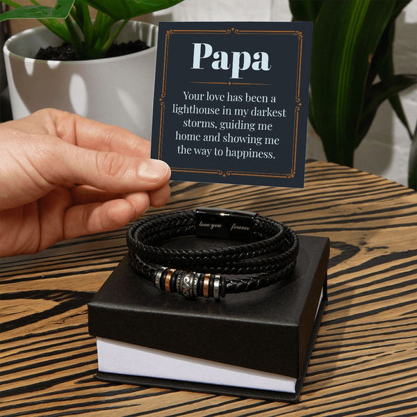 Papa's Guiding Light: Father's Day Leather Bracelet with Heartfelt Message Card