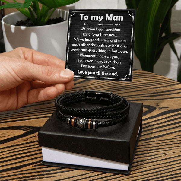 Love Through Laughter: Men's Leather Bracelet Set with Heartfelt Sentiments