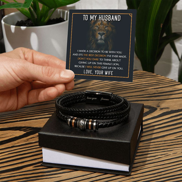 Lionhearted Love: Men's Bracelet with Heartfelt Message Card