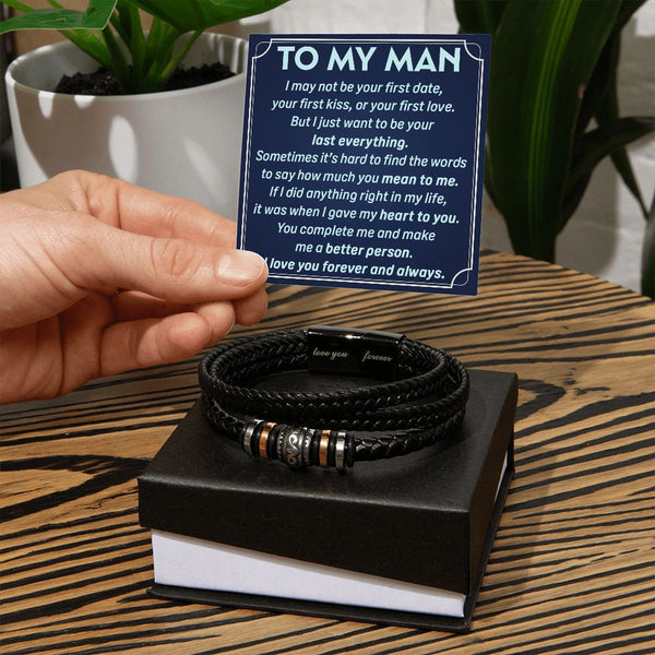 Last Everything: Men's Leather Bracelet with Heartfelt Words of Love