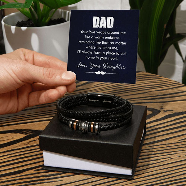Embrace the Love: Father's Day Leather Bracelet & Message Card - A Timeless Tribute to the Unbreakable Father-Daughter Bond