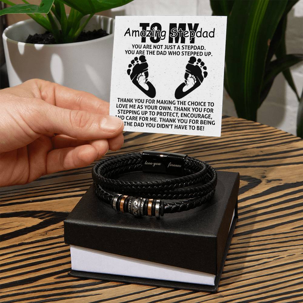 Step Dad-Care For Me-Bracelet Stylish Men's Leather Bracelet | Unique Father's Day Gift