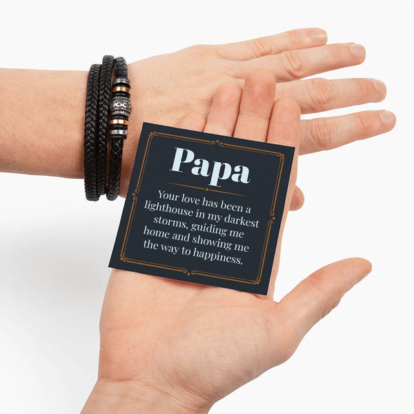 Papa's Guiding Light: Father's Day Leather Bracelet with Heartfelt Message Card
