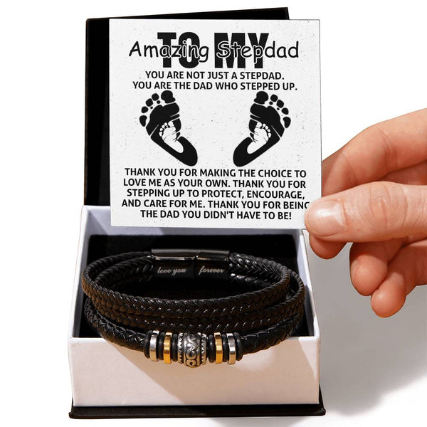 Step Dad-Care For Me-Bracelet Stylish Men's Leather Bracelet | Unique Father's Day Gift