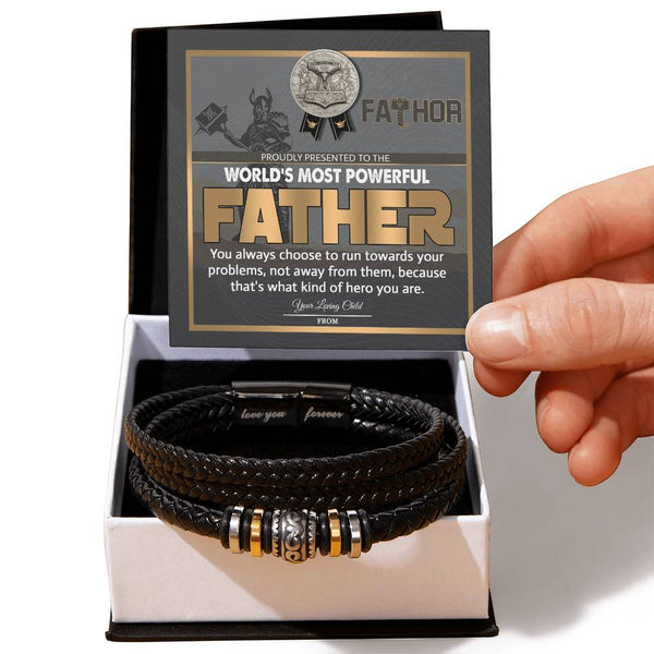 Dad-Most Powerful Father-Stylish Men's Leather Bracelet | Unique Father's Day Gift