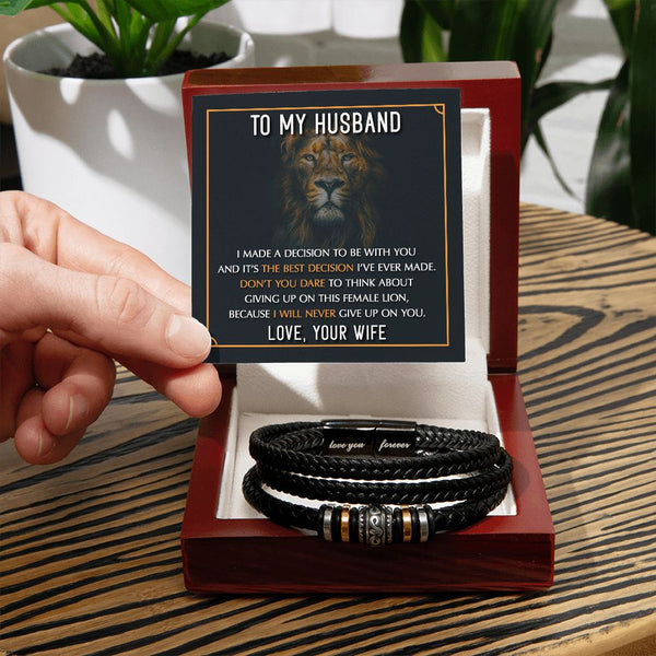 Lionhearted Love: Men's Bracelet with Heartfelt Message Card