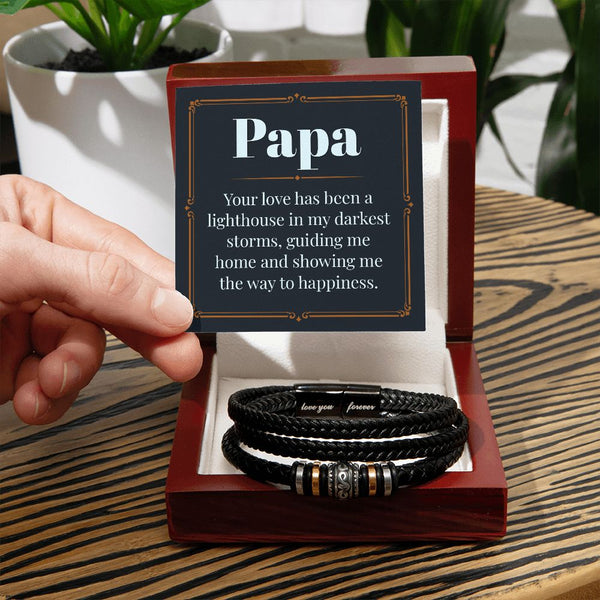 Papa's Guiding Light: Father's Day Leather Bracelet with Heartfelt Message Card