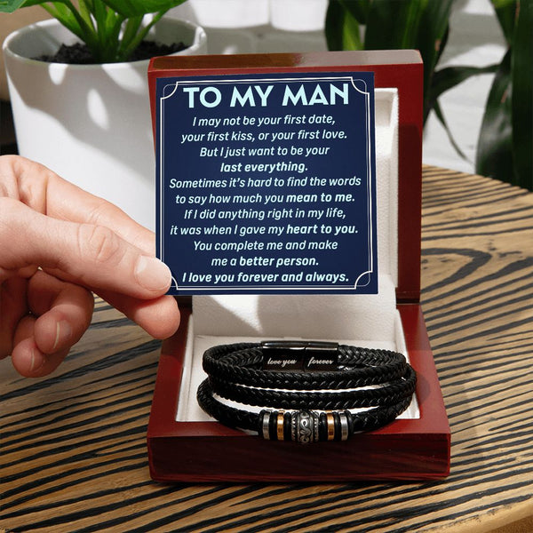 Last Everything: Men's Leather Bracelet with Heartfelt Words of Love