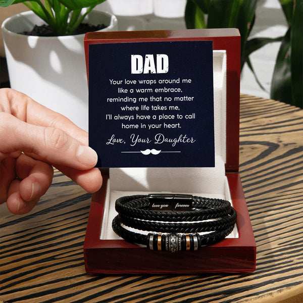 Embrace the Love: Father's Day Leather Bracelet & Message Card - A Timeless Tribute to the Unbreakable Father-Daughter Bond