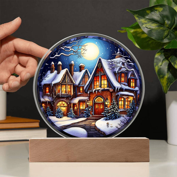 Snow Covered House-Acrylic Circle Plaque