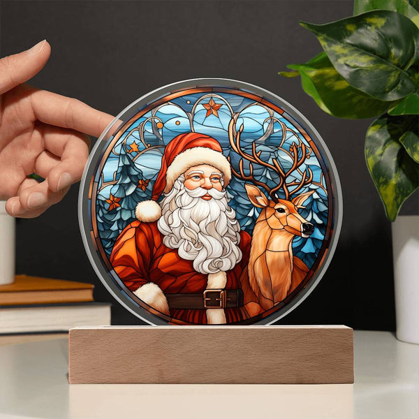 Santa Reindeer Acrylic Circle Plaque