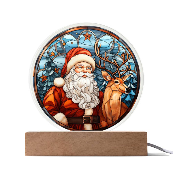 Santa Reindeer Acrylic Circle Plaque