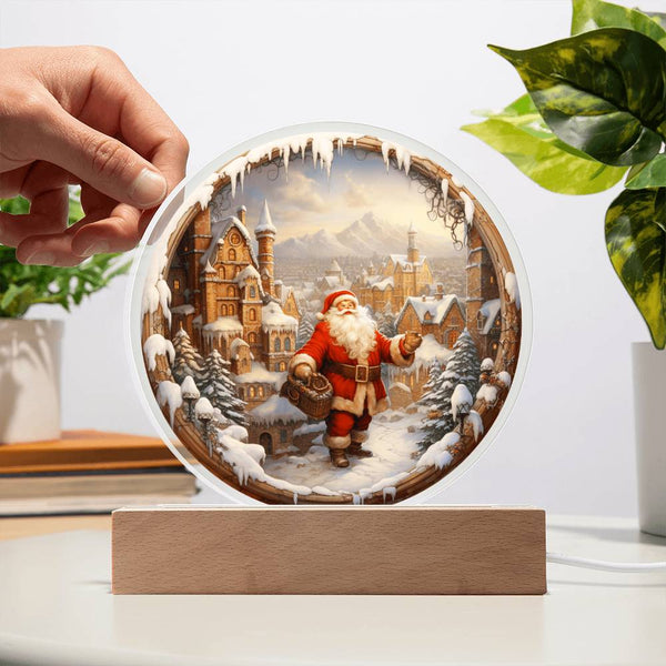 Santa Claus Comes To Town Acrylic Circle Plaque